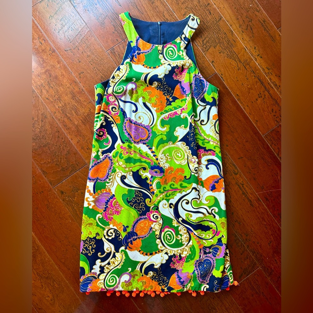 Trina Turk Halter Dress with Beaded Pom Poms